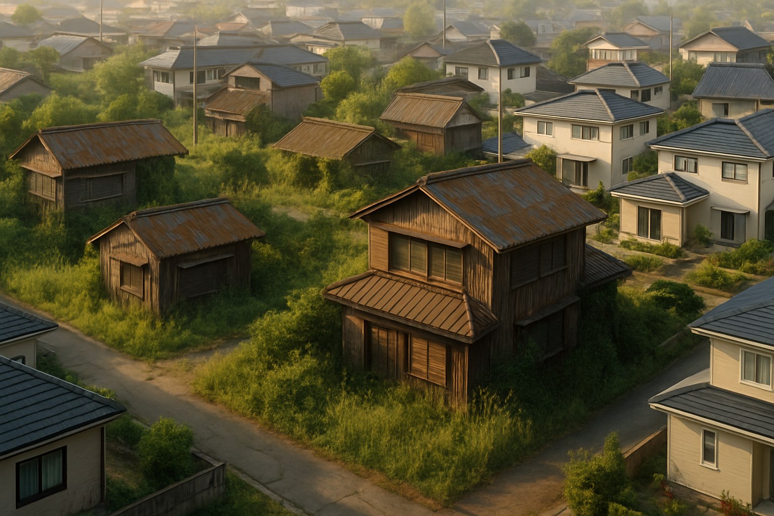 空き家が点在する住宅地を空から見たイメージ
