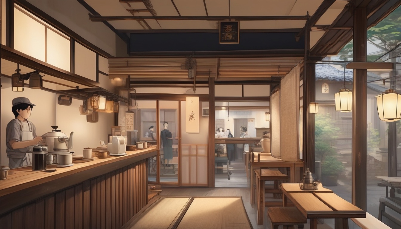 町家を改装したゲストハウスカフェの温かな店内