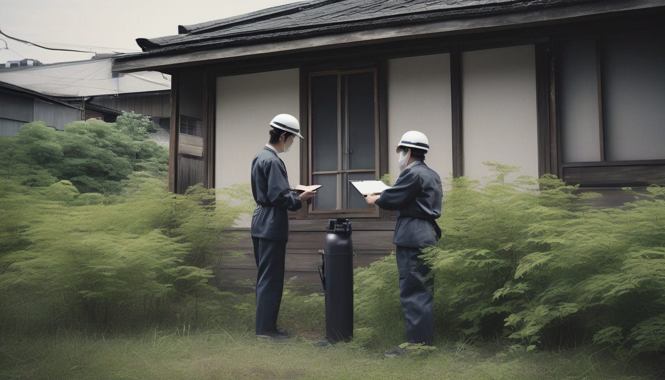 空き家の現地調査を行う自治体職員